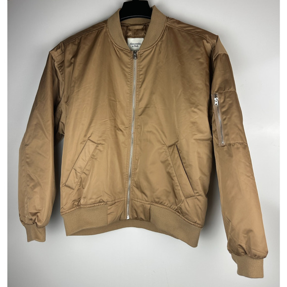 NWT Abercrombie & Fitch Flight Jacket Bomber Style Tan Beige Zip Unisex Small - Picture 10 of 10